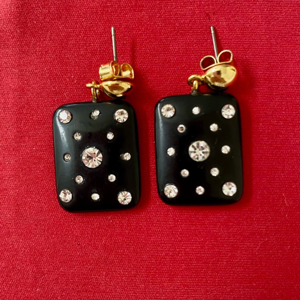 J Crew Earrings - Diamond Studded Dominoes on Black Resin Backing